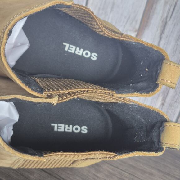 SOREL Joan of Arctic Wedge II Chelsea WP Boots Camel Brown Leather Women's Sz 10 - Picture 7 of 9